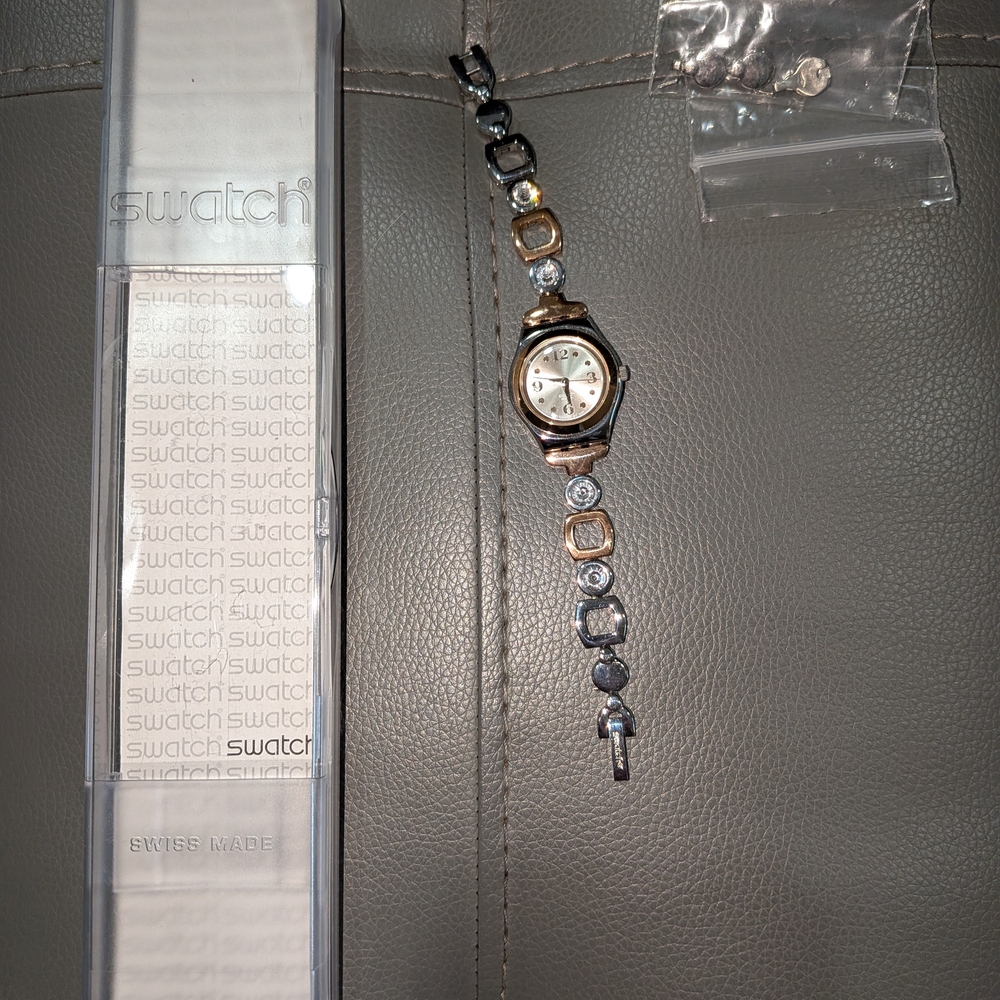 (Needs New Battery) Swatch Two-Tone Silver & Rose Gold Bracelet Watch